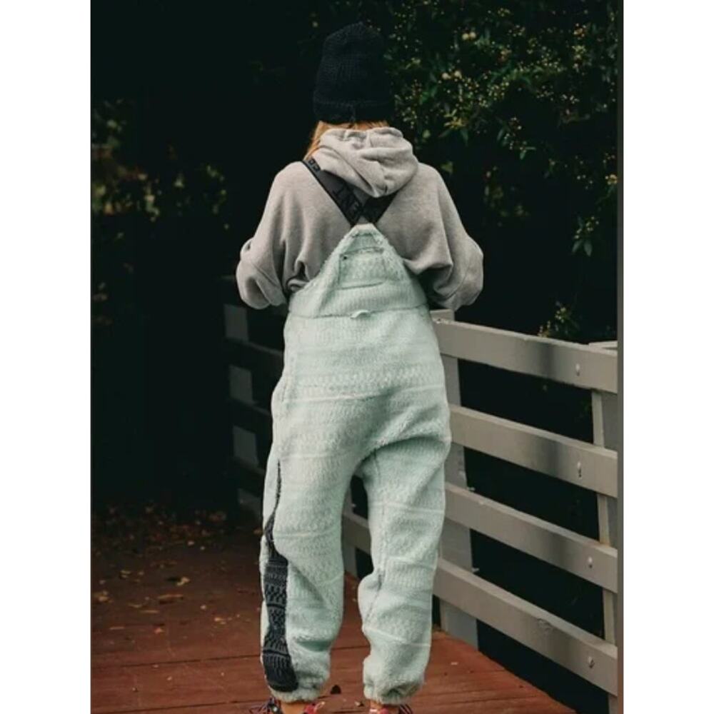 Free People Movement Hit The Slopes Salopette Fleece Overalls Mint Large - Picture 2 of 6